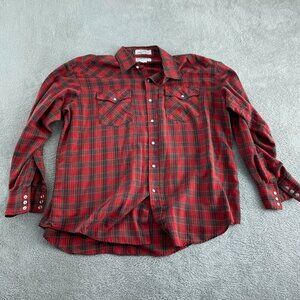 Mens Red Plaid Long Sleeve Shirt Tryella & Campus XL 17-17.5 Button-Up 1114